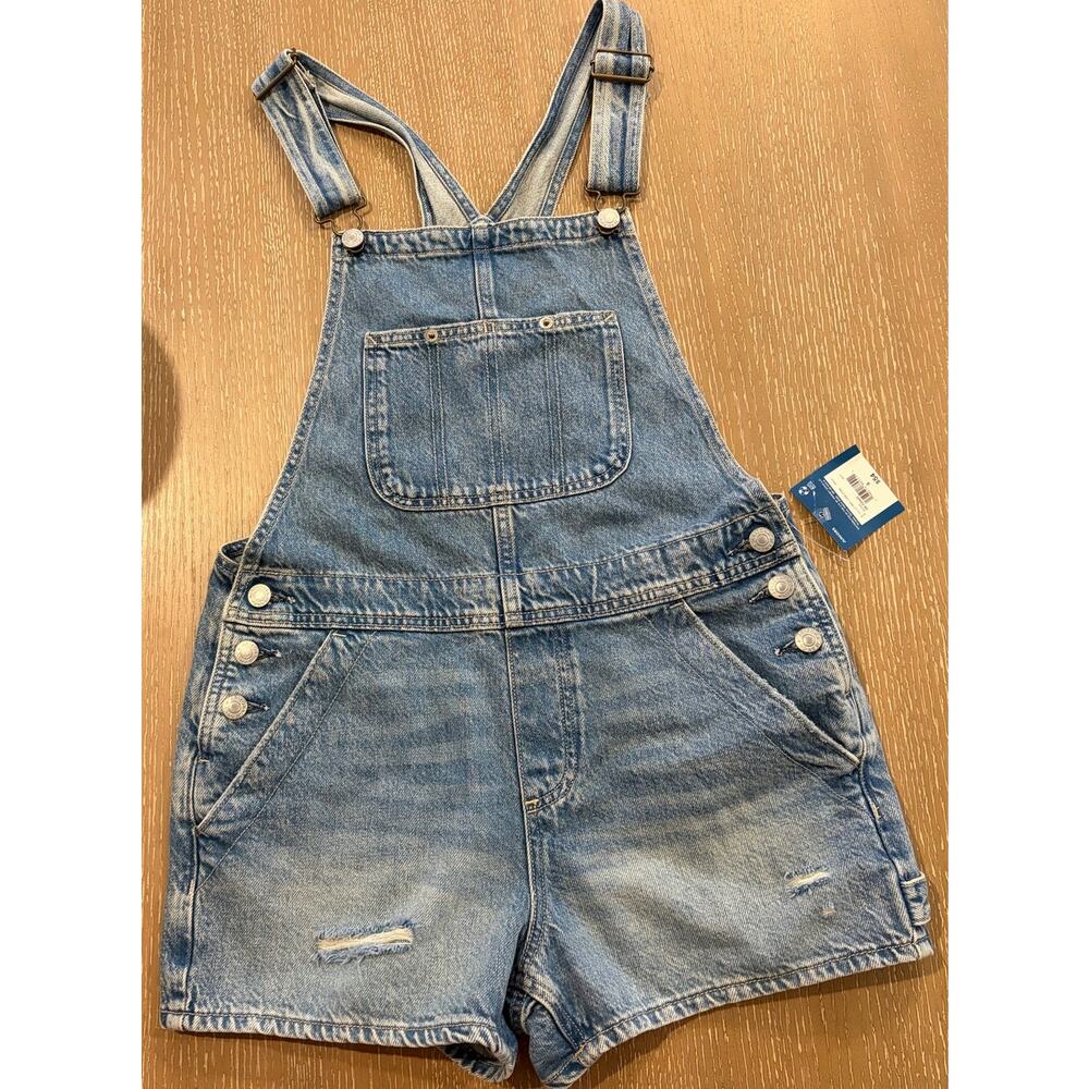 New Arizona Jeans Co Blue Jean Bibs Overall Shorts Shortalls Women Small